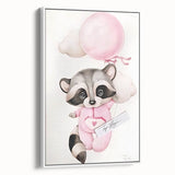 Floating Baby Raccoon Girls Room Wall Art - Dreamy Nursery Print