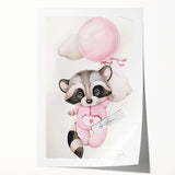 Floating Baby Raccoon Girls Room Wall Art - Dreamy Nursery Print