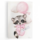 Floating Baby Raccoon Girls Room Wall Art - Dreamy Nursery Print