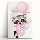 Floating Baby Raccoon Girls Room Wall Art - Dreamy Nursery Print