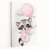 Floating Baby Raccoon Girls Room Wall Art - Dreamy Nursery Print