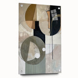 Abstract minimalist wall art design displayed in an acrylic glass frame, showcasing soft color gradients and geometric shapes, ideal for modern home decor.