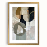 Abstract minimalist wall art framed in gold, showcasing a modern design with a white mat, suitable for contemporary home decor and aesthetic enhancement.