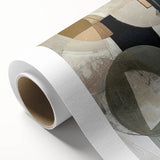 Abstract minimalist wall art on rolled canvas showcasing soft pastel colors and geometric shapes, ideal for modern home decor, packaged securely in a cardboard tube.