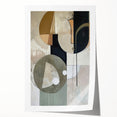 Abstract minimalist wall art print featuring soft pastel colors and geometric shapes, elegantly rolled and ready for display, showcasing modern interior design aesthetics.