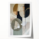Abstract minimalist wall art print featuring soft pastel colors and geometric shapes, elegantly rolled and ready for display, showcasing modern interior design aesthetics.