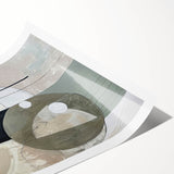 Abstract minimalist wall art print showcasing soft pastel colors and geometric shapes, elegantly rolled and packaged in a protective tube for easy display.