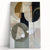 Abstract minimalist wall art on stretched canvas, showcasing soft pastel colors and geometric shapes, perfect for modern home decor. Enhanced with a textured finish, it leans against a neutral wall, adding a touch of sophistication and tranquility to any space.