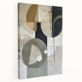 Abstract minimalist wall art on stretched canvas showcasing soft pastel colors and geometric shapes, ideal for modern home decor and artistic interiors.