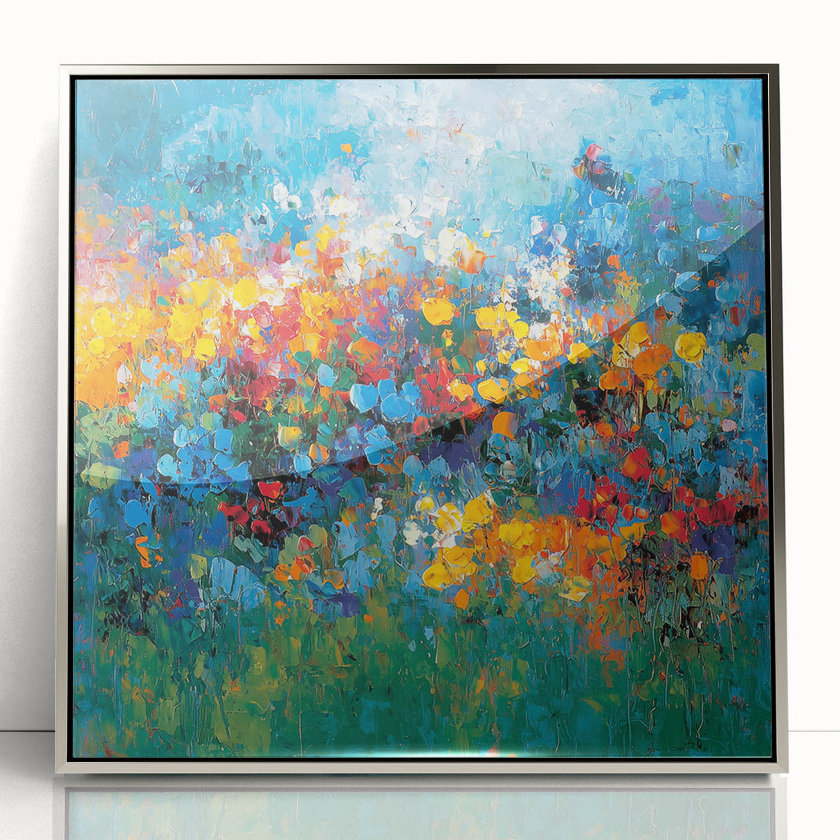 Contemporary Abstract Canvas – Vibrant Floral Blue Wall Art Print