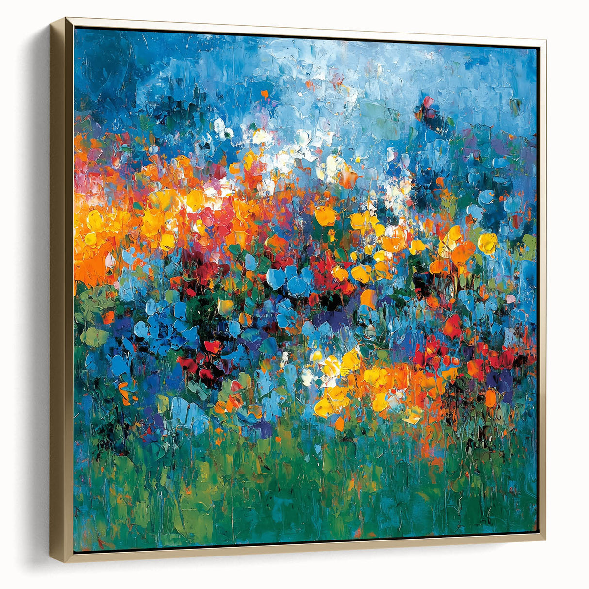 Contemporary Abstract Canvas – Vibrant Floral Blue Wall Art Print