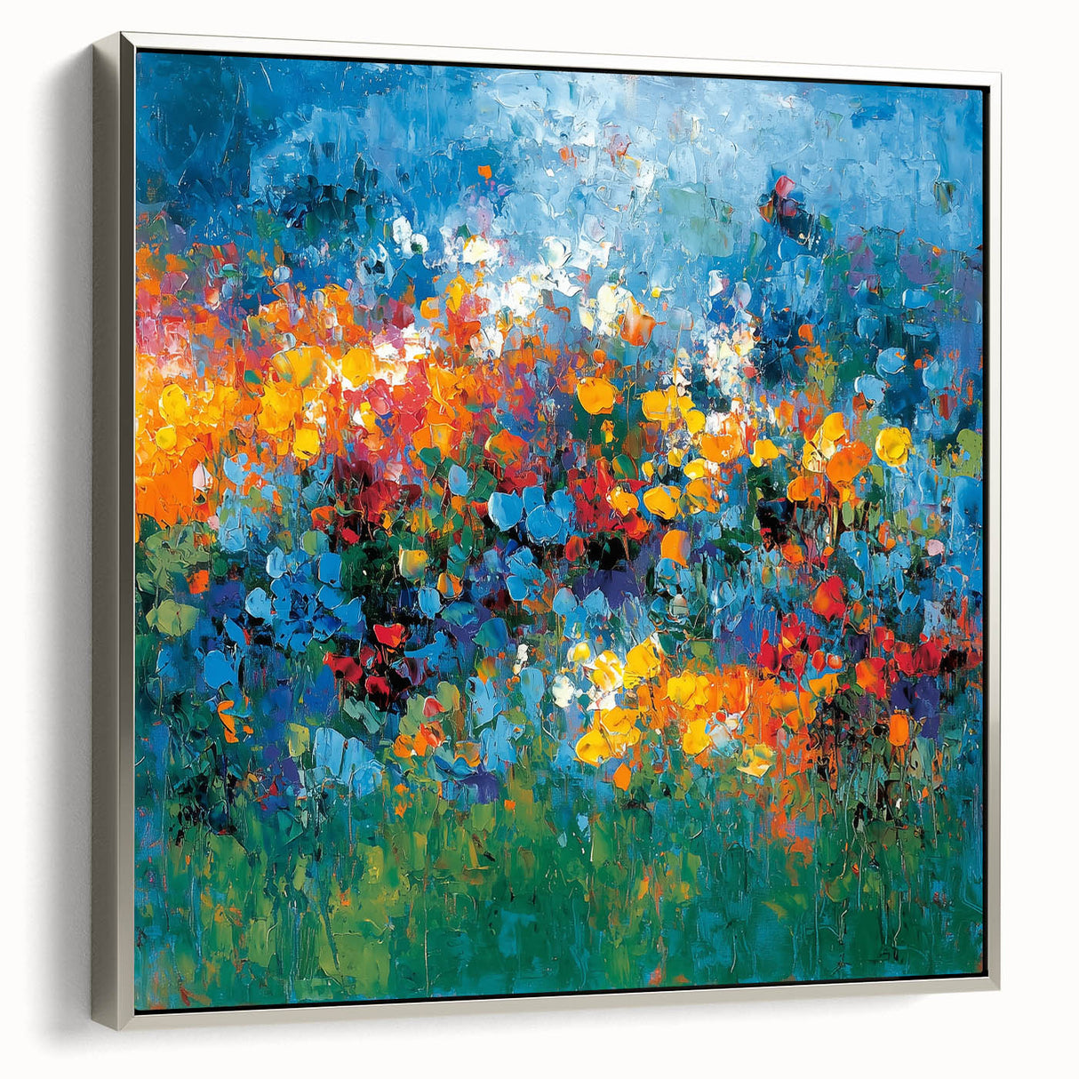 Contemporary Abstract Canvas – Vibrant Floral Blue Wall Art Print
