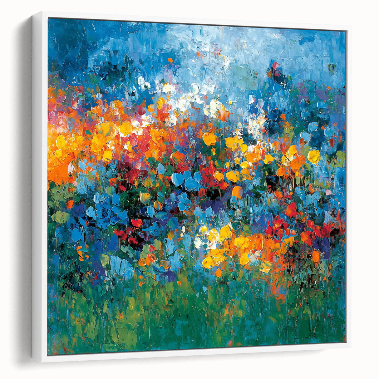 Contemporary Abstract Canvas – Vibrant Floral Blue Wall Art Print