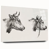 Realism Animal Study Art Print - Two Bull Heads by Jean Bernard