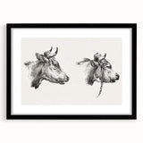 Realism Animal Study Art Print - Two Bull Heads by Jean Bernard