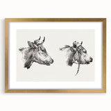Realism Animal Study Art Print - Two Bull Heads by Jean Bernard
