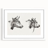 Realism Animal Study Art Print - Two Bull Heads by Jean Bernard