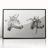 Realism Animal Study Art Print - Two Bull Heads by Jean Bernard
