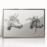 Realism Animal Study Art Print - Two Bull Heads by Jean Bernard