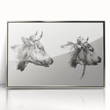 Realism Animal Study Art Print - Two Bull Heads by Jean Bernard