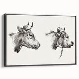 Realism Animal Study Art Print - Two Bull Heads by Jean Bernard