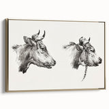 Realism Animal Study Art Print - Two Bull Heads by Jean Bernard