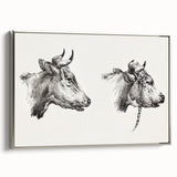 Realism Animal Study Art Print - Two Bull Heads by Jean Bernard