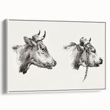 Realism Animal Study Art Print - Two Bull Heads by Jean Bernard