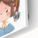 Whimsical Girl with Mushroom Hat Wall Art - Storybook Nursery Print