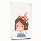 Whimsical Girl with Mushroom Hat Wall Art - Storybook Nursery Print