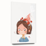 Whimsical Girl with Mushroom Hat Wall Art - Storybook Nursery Print