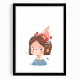 Whimsical Girl with Mushroom Hat Wall Art - Storybook Nursery Print