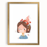 Whimsical Girl with Mushroom Hat Wall Art - Storybook Nursery Print