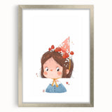 Whimsical Girl with Mushroom Hat Wall Art - Storybook Nursery Print