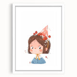 Whimsical Girl with Mushroom Hat Wall Art - Storybook Nursery Print