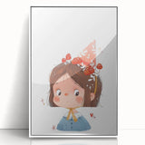 Whimsical Girl with Mushroom Hat Wall Art - Storybook Nursery Print