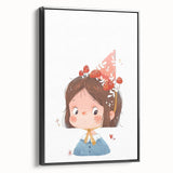 Whimsical Girl with Mushroom Hat Wall Art - Storybook Nursery Print
