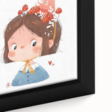 Whimsical Girl with Mushroom Hat Wall Art - Storybook Nursery Print