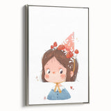 Whimsical Girl with Mushroom Hat Wall Art - Storybook Nursery Print