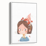 Whimsical Girl with Mushroom Hat Wall Art - Storybook Nursery Print