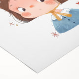 Whimsical Girl with Mushroom Hat Wall Art - Storybook Nursery Print