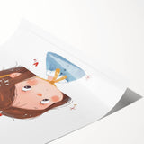 Whimsical Girl with Mushroom Hat Wall Art - Storybook Nursery Print