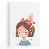 Whimsical Girl with Mushroom Hat Wall Art - Storybook Nursery Print
