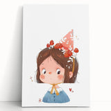 Whimsical Girl with Mushroom Hat Wall Art - Storybook Nursery Print