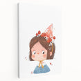 Whimsical Girl with Mushroom Hat Wall Art - Storybook Nursery Print
