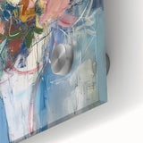 Close-up of an abstract floral acrylic glass artwork showcasing vibrant colors and intricate details, perfect for modern home decor and art enthusiasts.