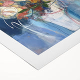 Colorful abstract floral design on rolled canvas, showcasing vibrant hues of pink, blue, and green. Ideal for home decor or artistic displays, packaged securely in a sturdy tube.