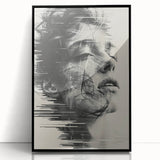 Framed abstract minimalist wall art in black featuring geometric shapes, displayed from the front, ideal for modern home decor and interior design aesthetics.