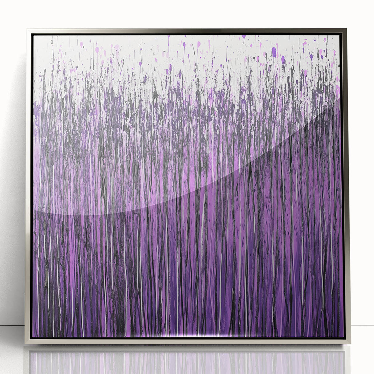 Framed acrylic artwork showcasing an abstract floral design in silver tones, elegantly displayed against a modern backdrop, perfect for contemporary home decor.