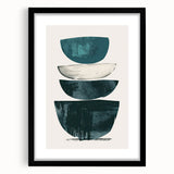 Abstract minimalist wall art framed in black, showcasing geometric shapes in muted tones, designed to enhance modern interior decor aesthetics.